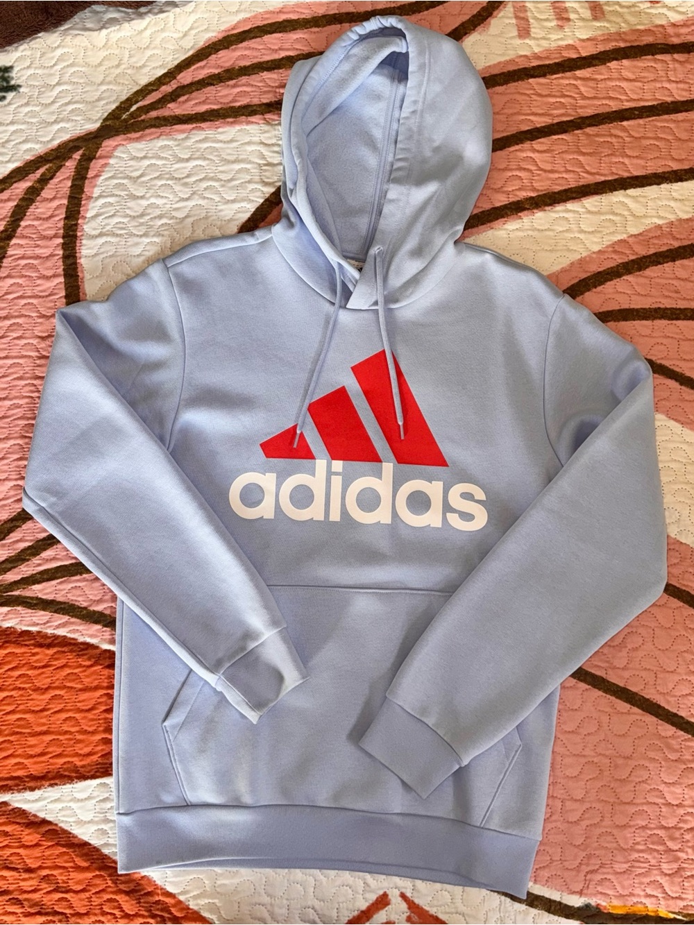 Adidas Men’s Small Light Blue Hoodie with Red Logo